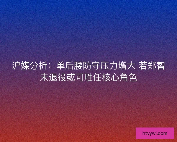 沪媒分析：单后腰防守压力增大 若郑智未退役或可胜任核心角色